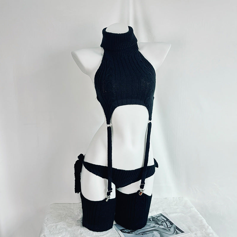 suspender knit sweater(Black）