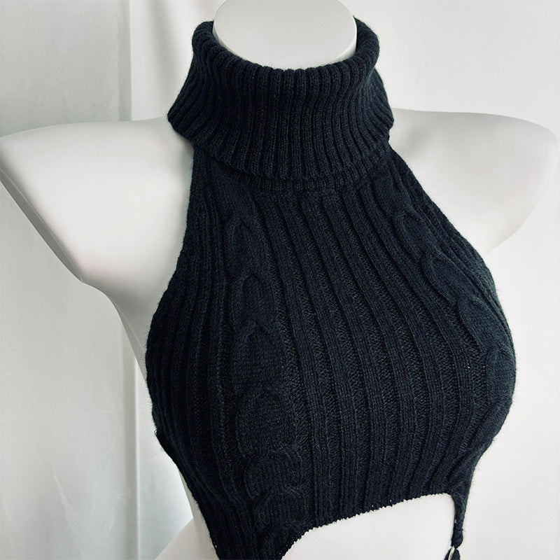 suspender knit sweater(Black）