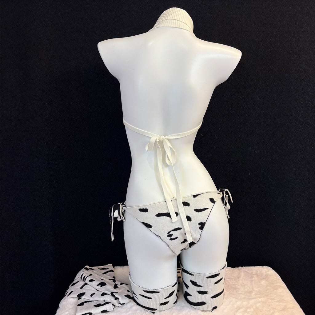 Knit Cow Print Lingerie Set