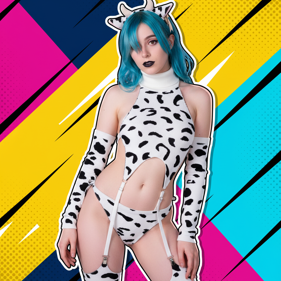 Knit Cow Print Lingerie Set
